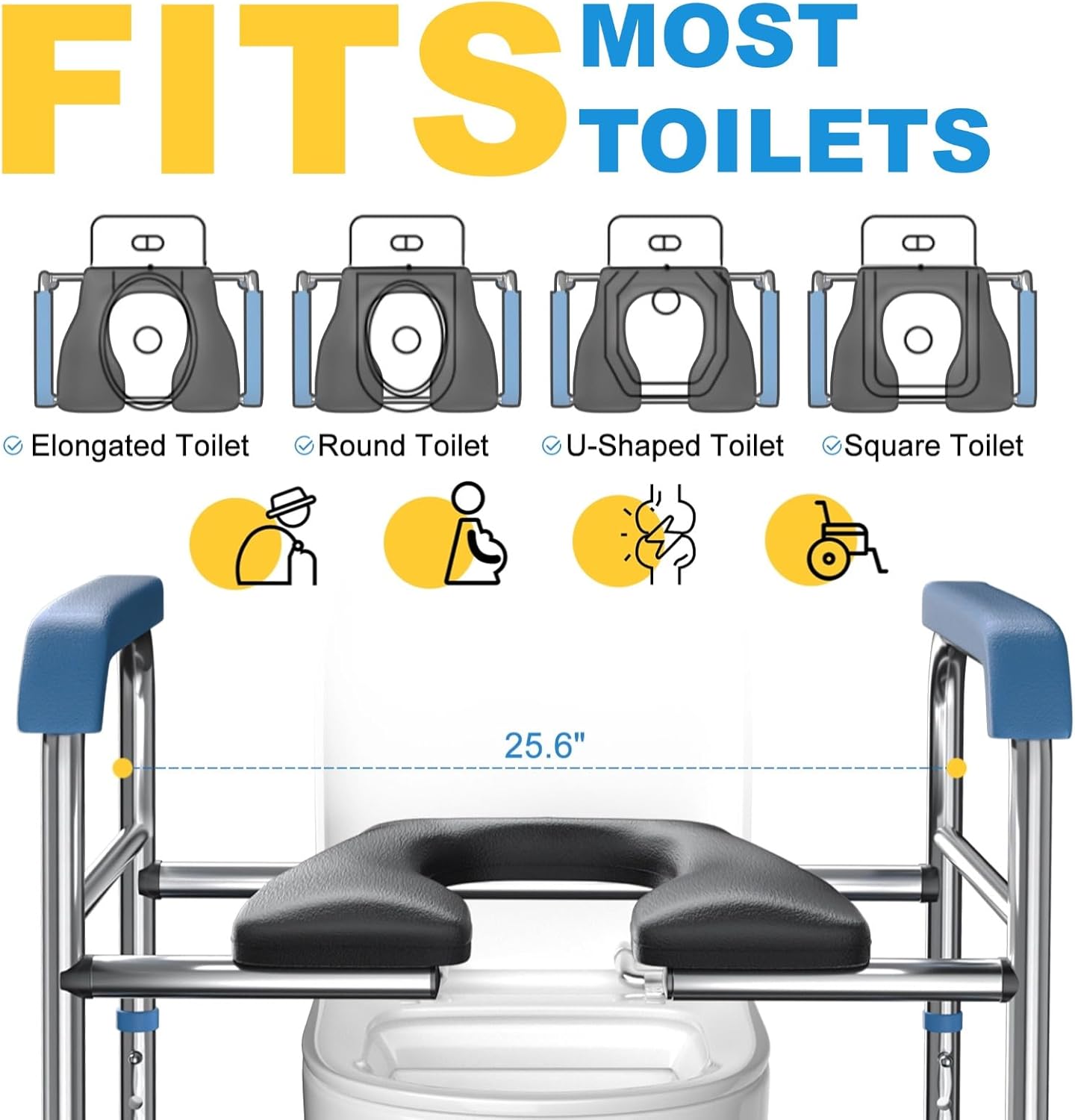 Padded Adjustable Height Raised Toilet Seat with Handles C252942