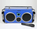 Blue Retro Bluetooth Boombox Speaker with Wireless Microphone E496