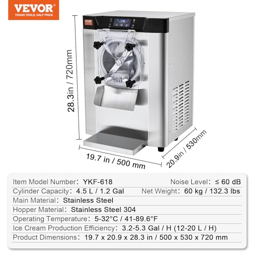 Commercial Ice Cream Machine 1400W 20/5.3 Gph Hard Serve Ice Cream Maker with LED Display Screen M590174