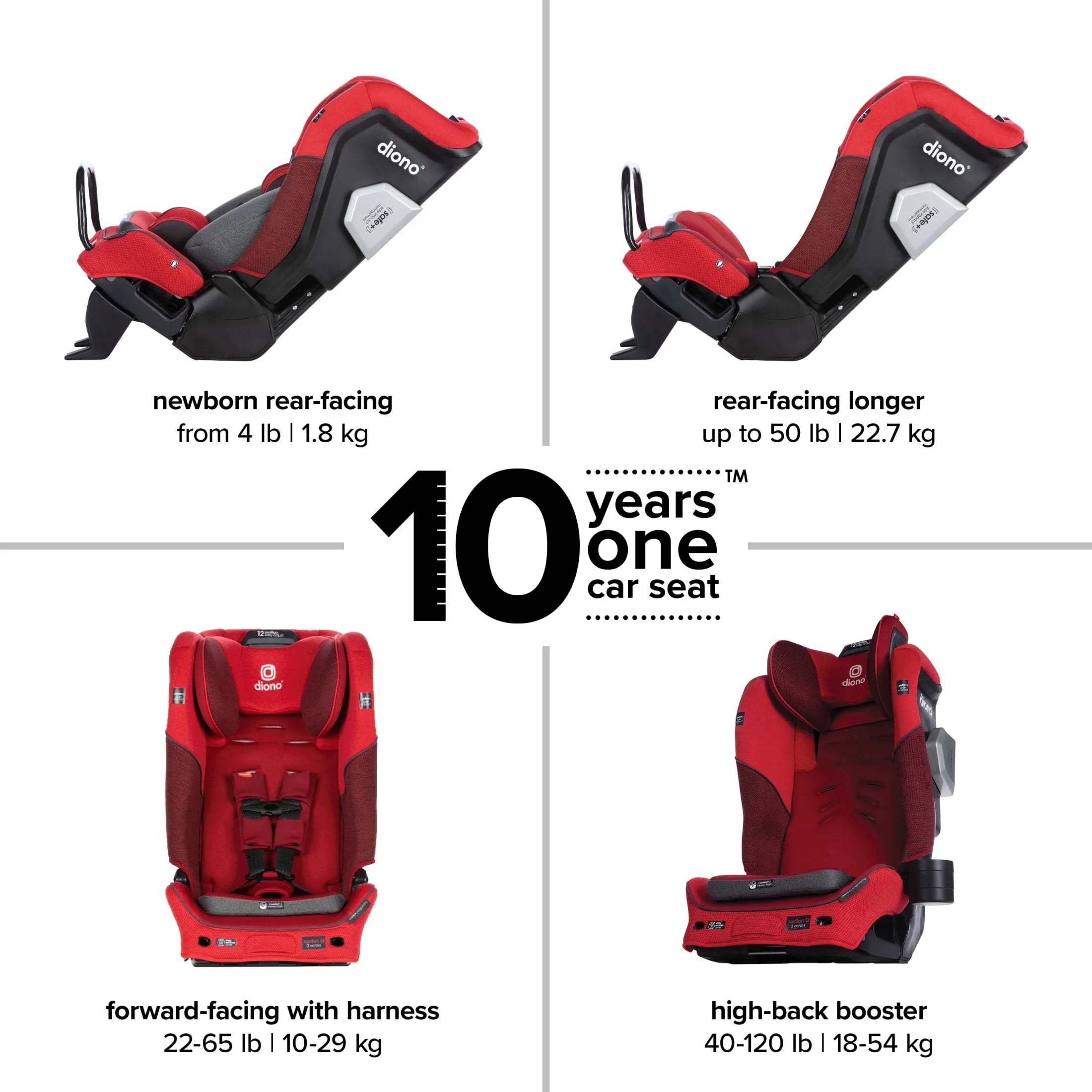 Red All-in-One Convertible Car Seat F388
