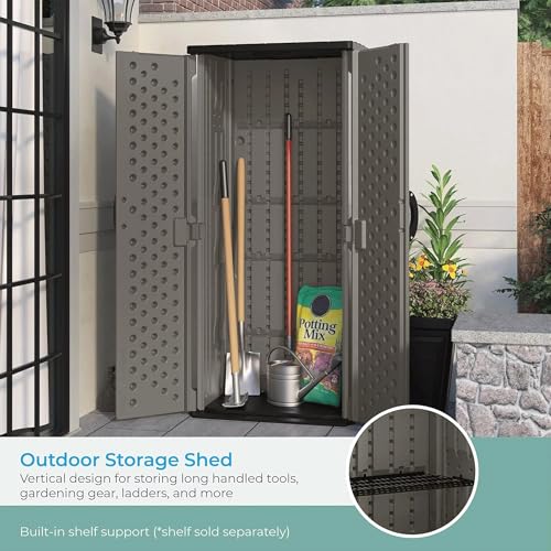 22 Cubic Ft. Vertical Resin Outdoor Storage Shed with Lockable Double Doors Y701580