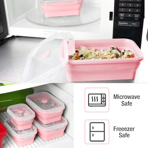 4 Pieces Collapsible Silicone Food Storage Containers with Airtight Lids H727