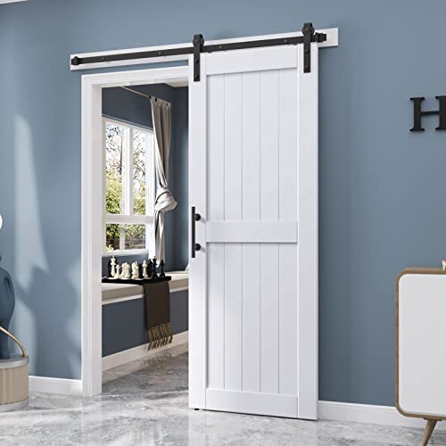 White Barn Door with Sliding Door Hardware Kit I680990
