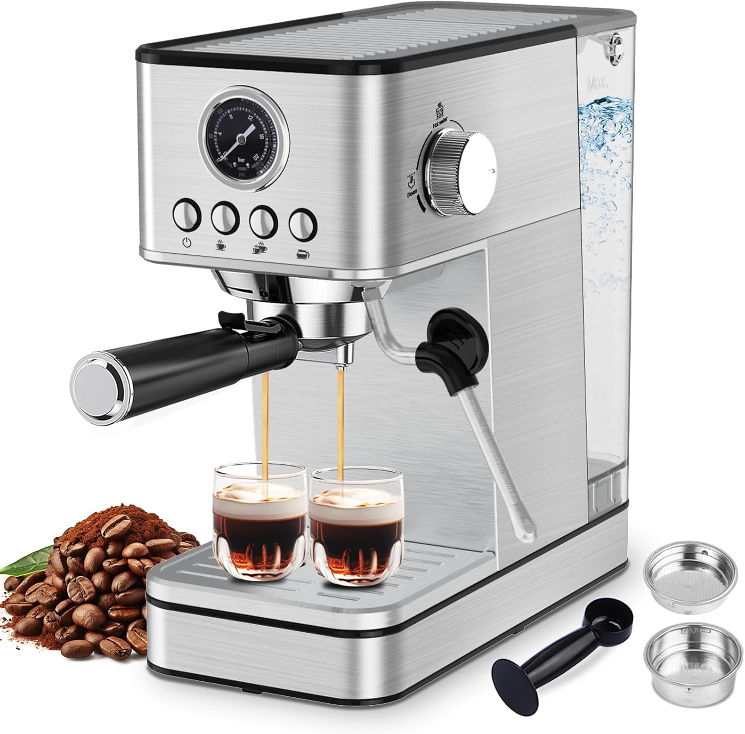 Stainless Steel Espresso Machine with Milk Frother U6468