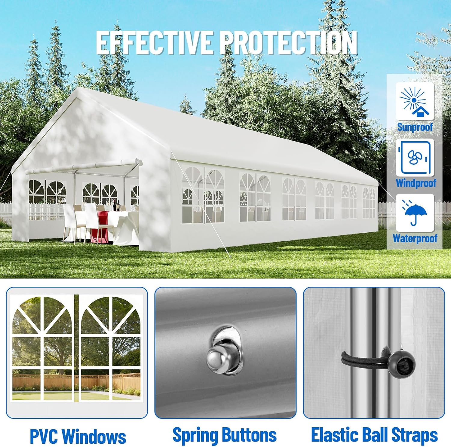 White 20'x40' Heavy Duty Party Tent with Removable Sidewall Windows E21706