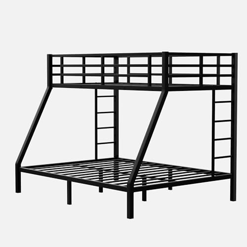 Black Full XL Over Queen Metal Bunk Bed Frame with 2 Ladder K27231