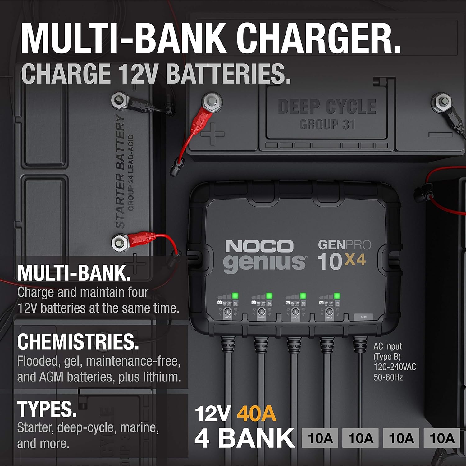 4-Bank 40-Amp Fully-Automatic Smart Marine Charger R84562