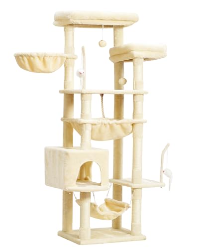 63" Smoky Gray Cat Tree with 2 Platforms, 2 Baskets, and Toys N452