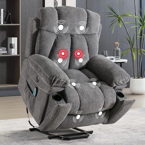 Large Power Lift Recliner Chair with Massage and Heat, Dark Gray W53727