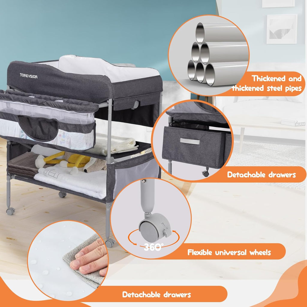 Portable Foldable Changing Table with 2 Storage Baskets I48303