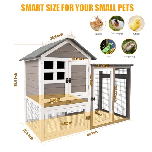 Grey 2-Story Fir Wood Rabbit Hutch with Pull Out Tray G6878