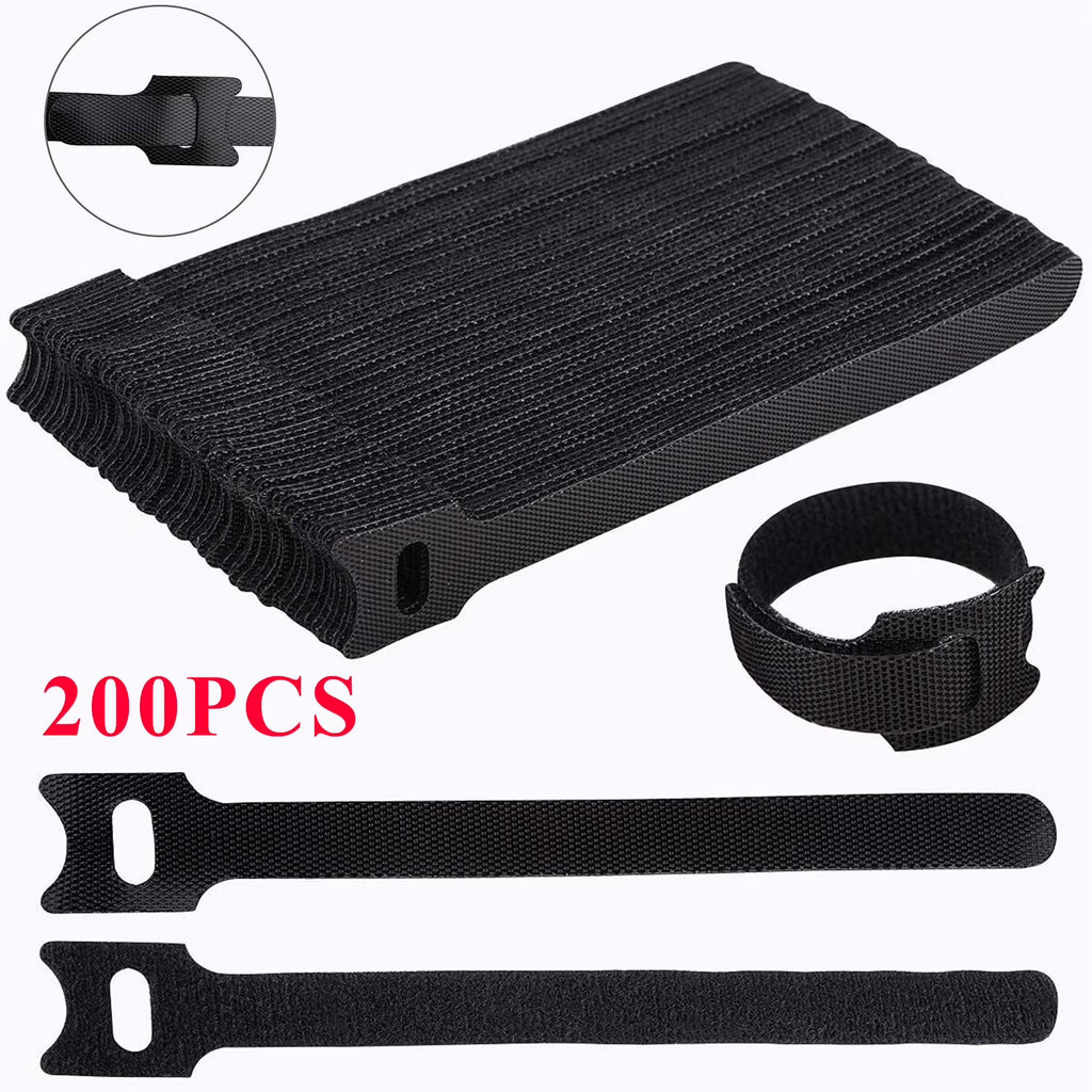 200PCS Black Reusable Velcro Cable Straps U7753