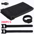 200PCS Black Reusable Velcro Cable Straps U7753