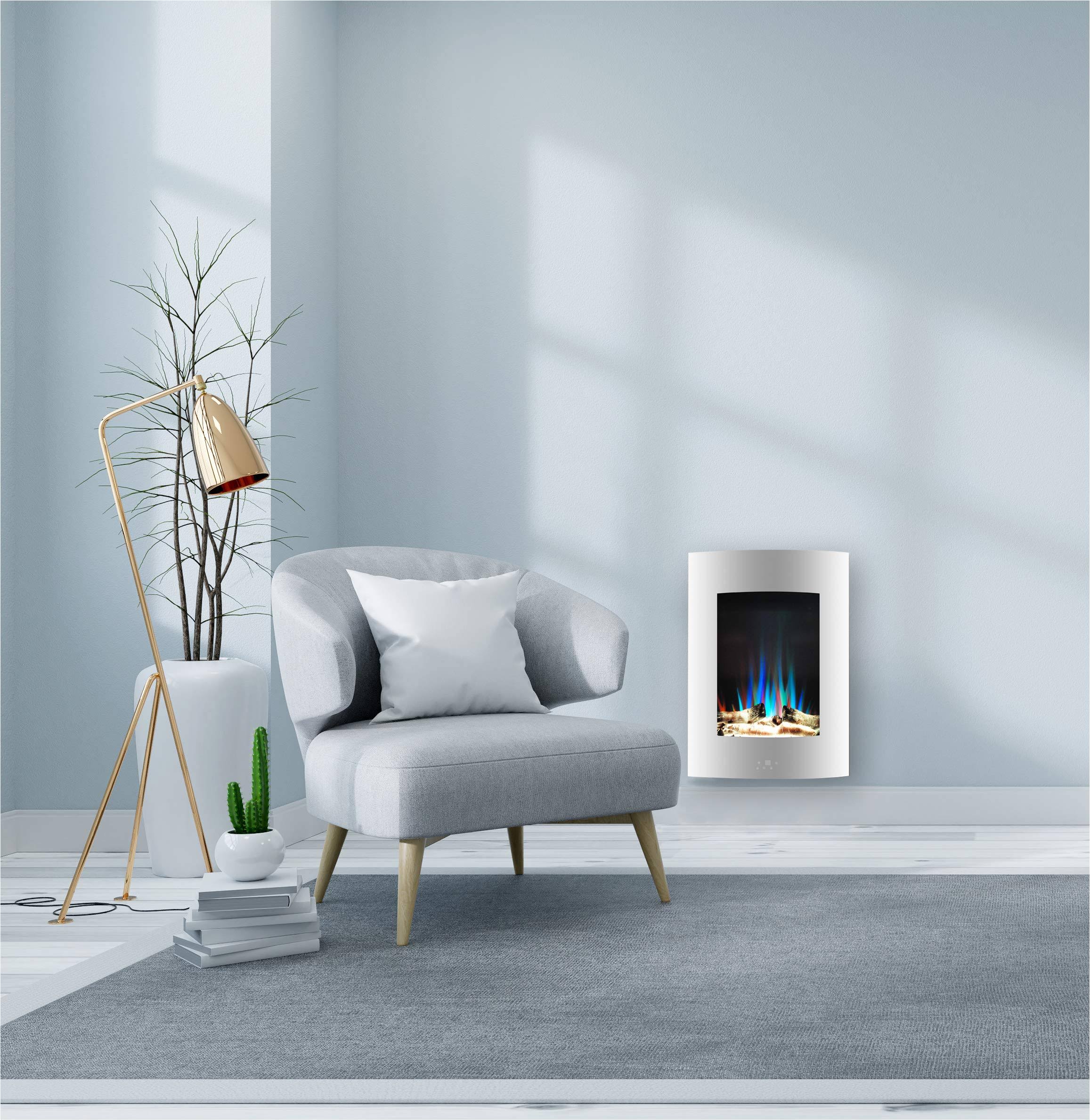 19.5 in. White Vertical Electric Fireplace with Multi-Color Flame and Driftwood Log Display G3578