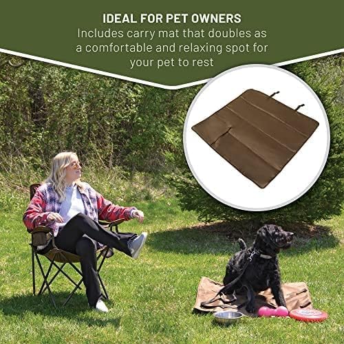 Collapsible Armrests Cup Holder Carry Mat Pet Leash Heavy Duty Foldable Chair Earth Brown P4988