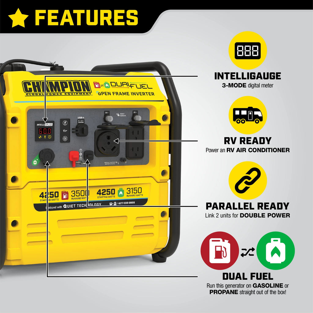 4250-Watt Dual Fuel Open Frame Inverter Generator U26123