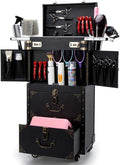 Rolling Lockable Makeup Train Case with Hair Dryer Holder Z93345