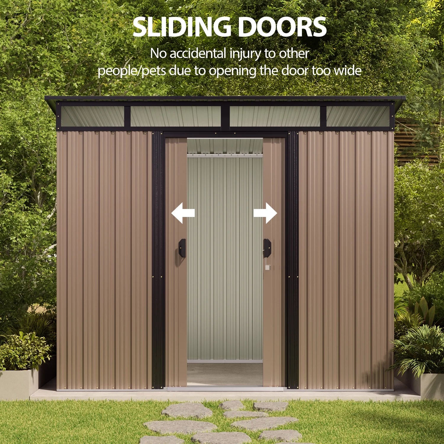 Light Brown 8'x6' Outdoor Storage Shed with Sliding Doors S228
