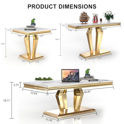 4 Piece Faux Marble Coffee Table Set with Gold Stainless Steel Base O6008