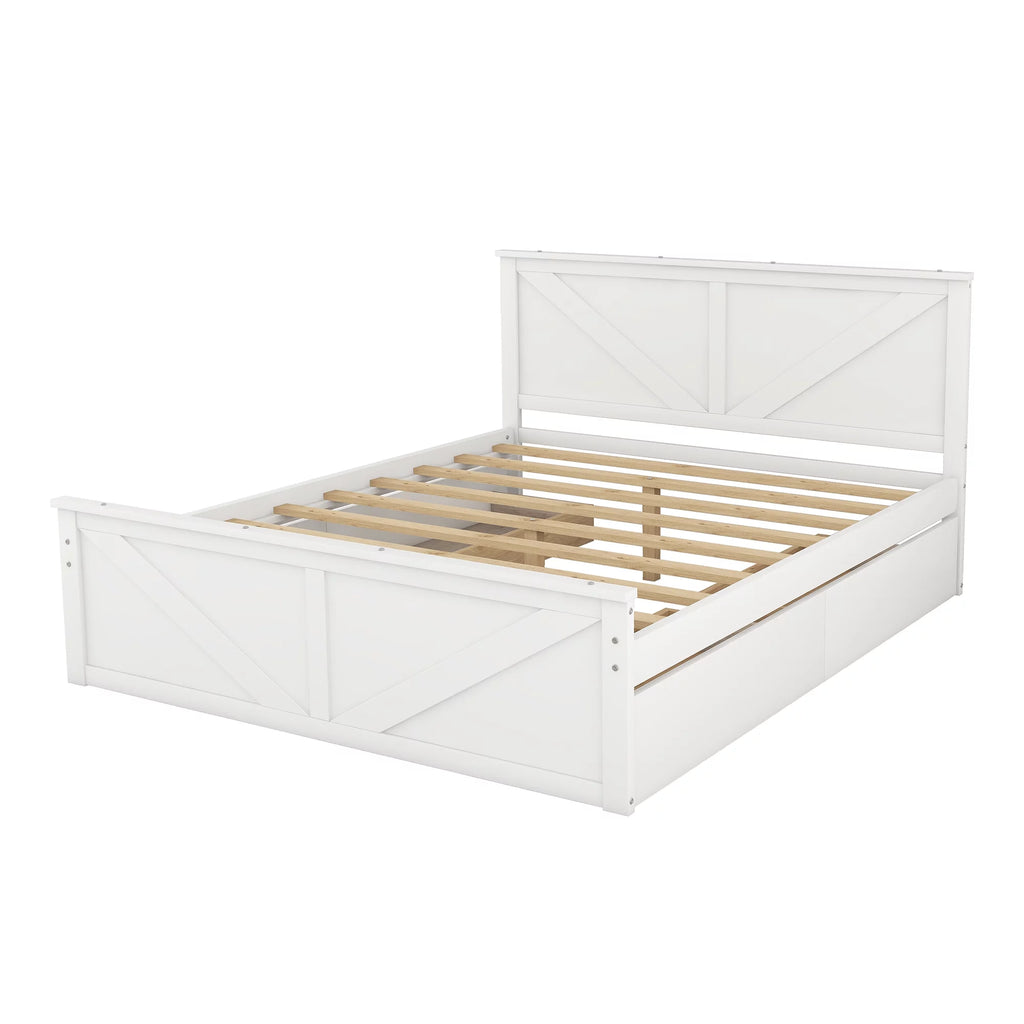White Queen Platform Bed Frame with 4 Storage Drawers K547