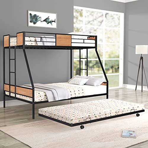 Black Twin Over Full Metal Bunk Bed Frame with Trundle X987704