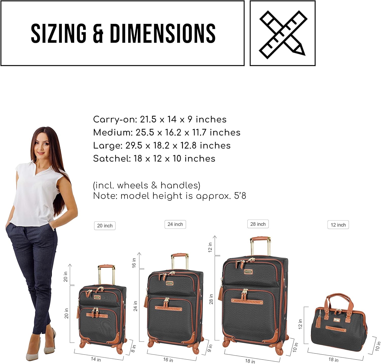 Lightweight Softside Expandable 20 Inch Carry On Bag with 4-Rolling Spinner Wheels Z526