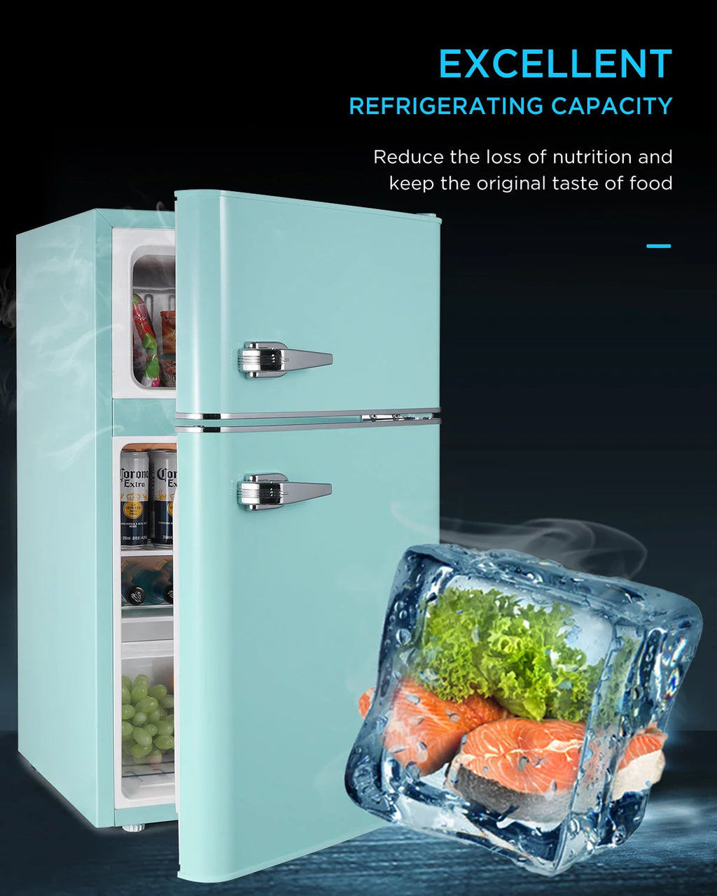 Green 3.2 Cu ft Compact Mini Refrigerator with Separate Freezer Q4858