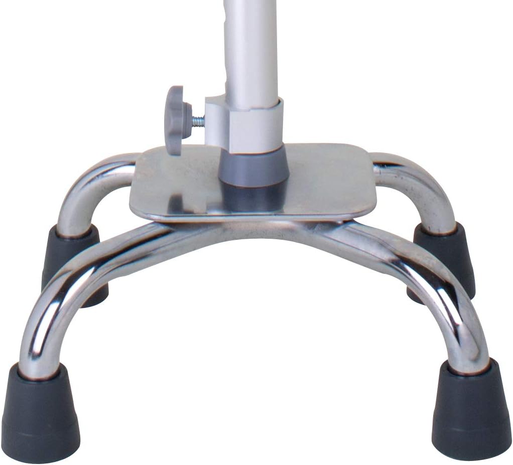 Quad Cane with Small Base, Offset Handle, Adjustable Height, Grey/Silver X55053