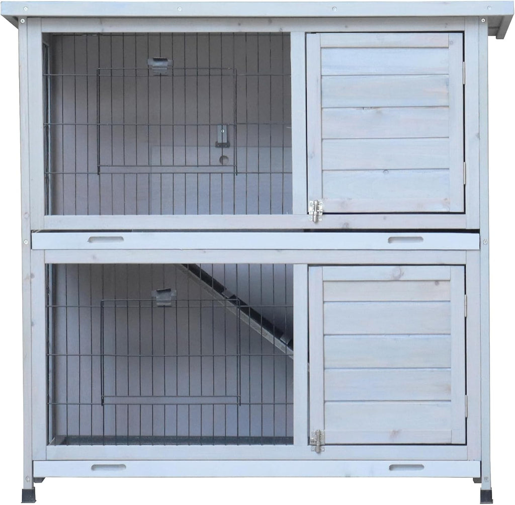 White 2-Story Large Rabbit Hutch with 2 Removable No-Leak Trays Q496483