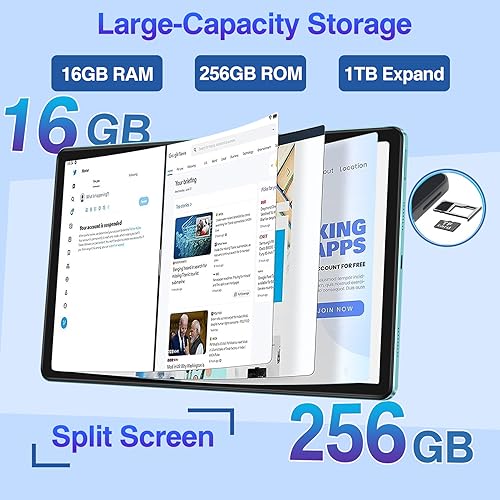 Blue 11 inch Android 13 Tablet 16GB+256GB with 1TB Expand I28522