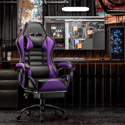 Blue PU Leather Ergonomic Gaming Chair with Footrest R2872