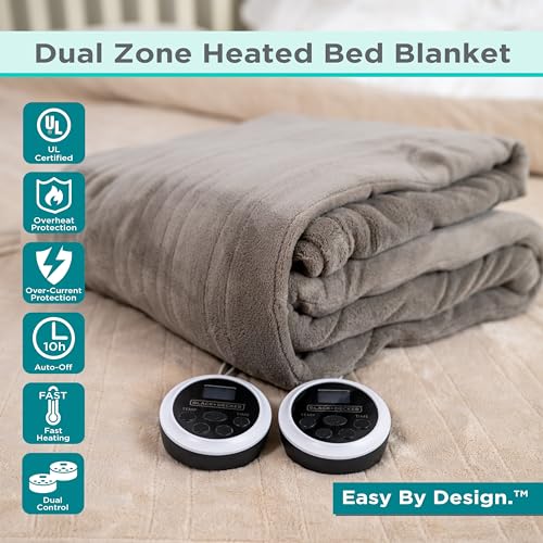 Heated Fleece Throw Blanket, 50" x 60", 4 Heat Settings, Machine Washable I6556