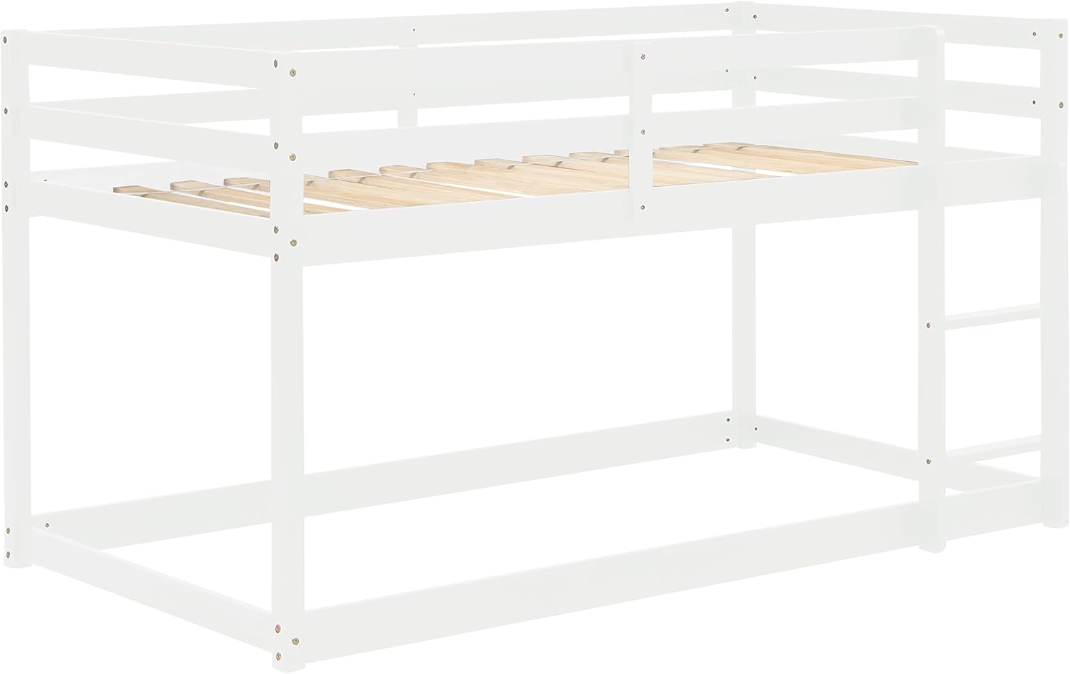 White Twin Over Twin Loft Bed Wooden Bed Frame with Safety Guardrail and Ladder B891893