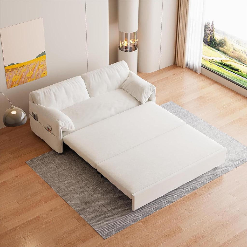 Beige Velvet Queen Size Futon Sofa Bed M8905