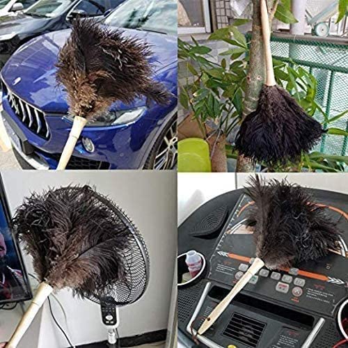 Black 16" 2Pieces Ostrich Feather Duster with Wooden Handle I622566