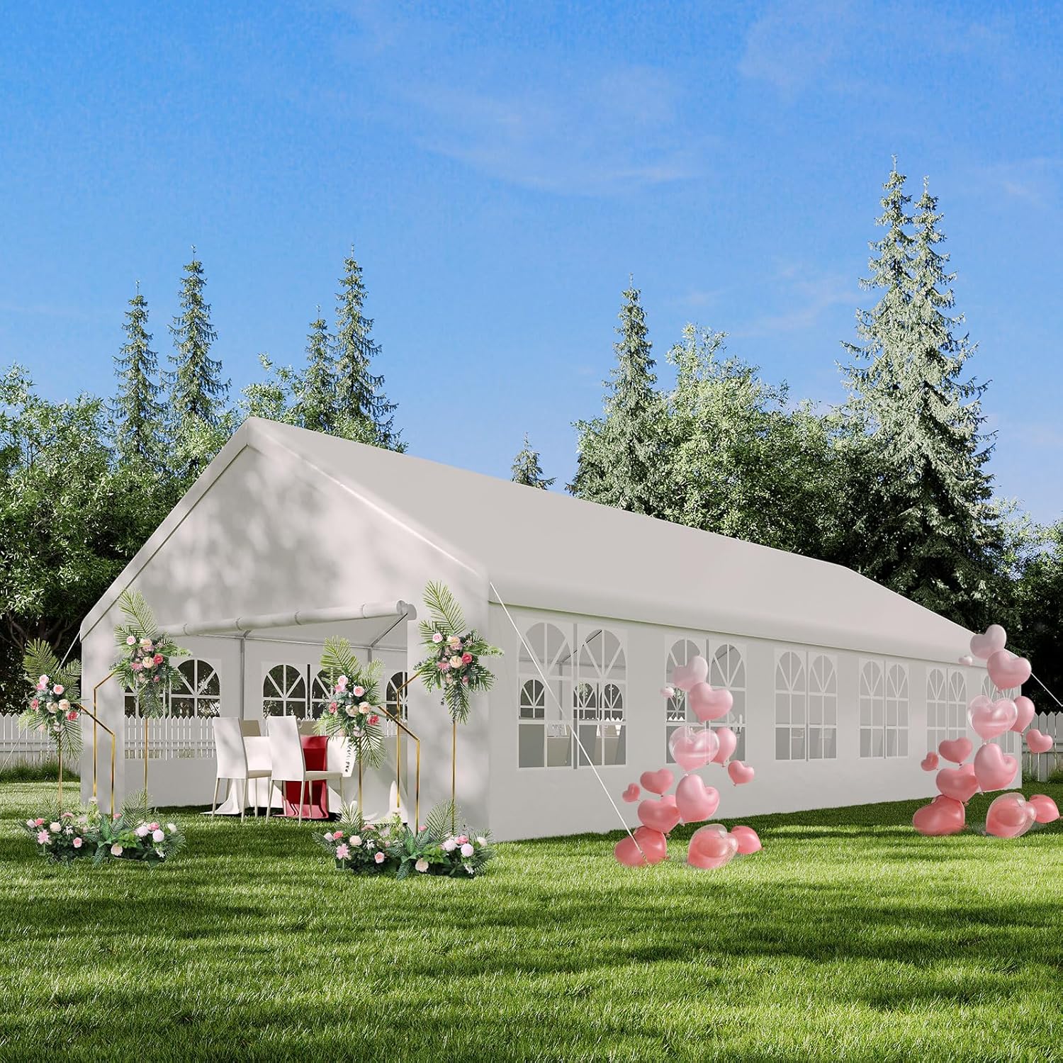 White 20'x40' Heavy Duty Party Tent with Removable Sidewall Windows E21706