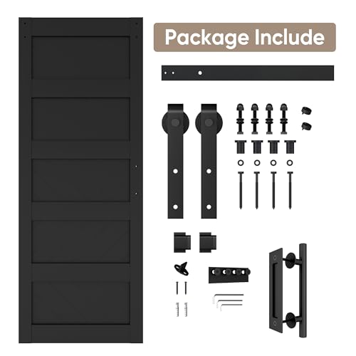 Black 36" x 84" Solid Wood Barn Door with Hardware Kit G72744