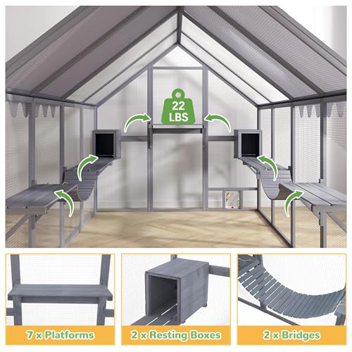 Grey Extra Large Wooden Outdoor Cat Enclosure with Canopy C59261