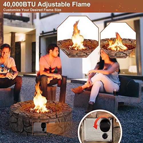 28 Inch Round Propane Gas Fire Pit with Lava Rocks & PVC Cover C92768