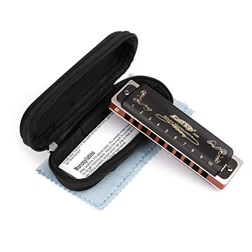 Harmonica Key of G 10 Hole 20 Tone Black with Case & Cleaning Cloth L52863