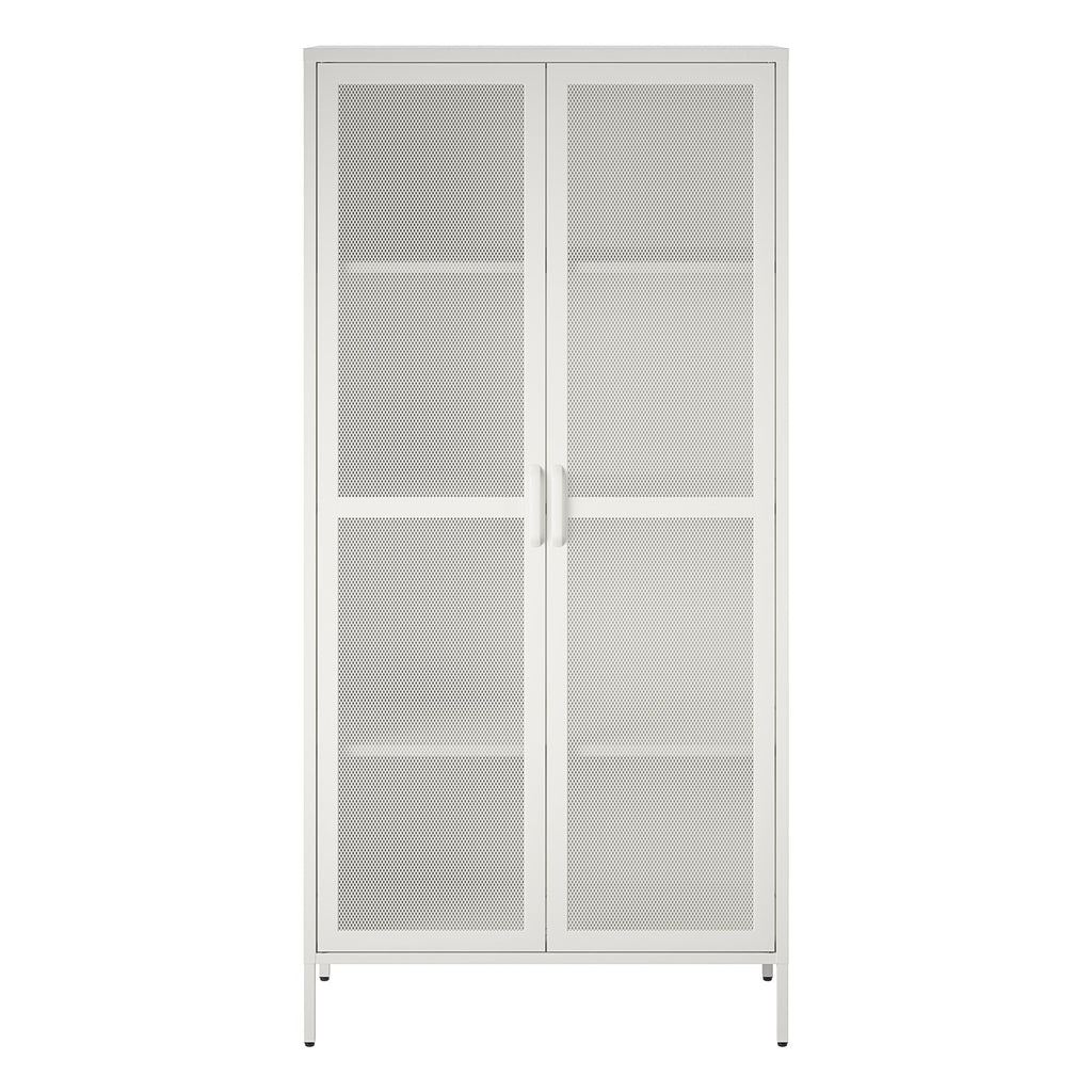 2 Door Tall Metal Locker Style Storage Cabinet with Mesh Metal Doors, Soft White V254