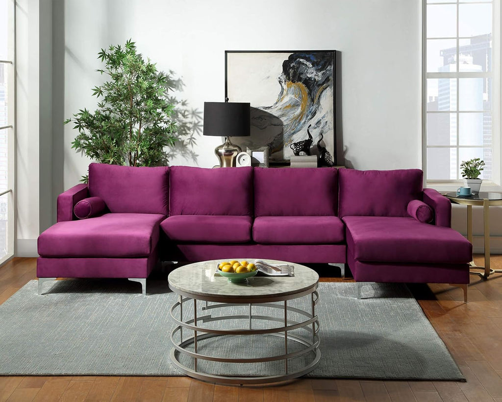 Purple Velvet Sectional Sofa Set with 2 Pillows V4845