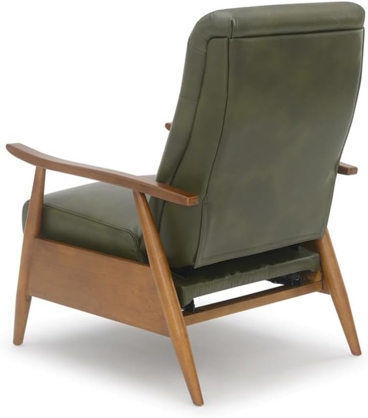 Fern Green Faux Leather Wood Arm Push Back Recliner I293