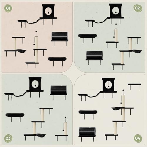 Black 7-in-1 Wall Mounted Cat Climber Set Y144