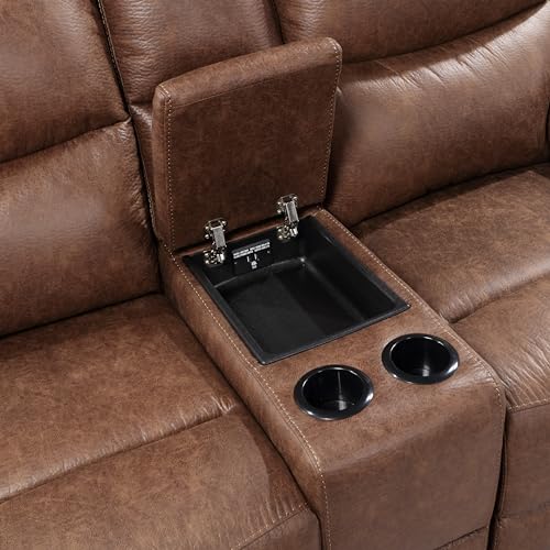 Brown Polyester Manual Sofa with Dual Recliner E8493