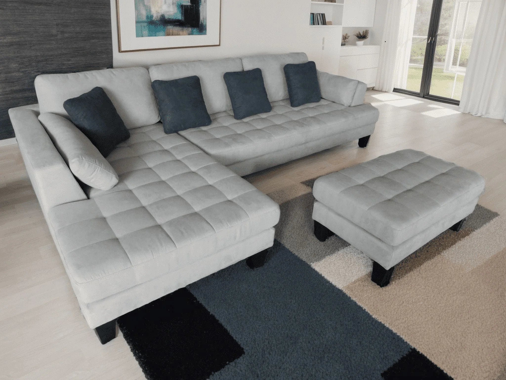 3PC Grey Microfiber Fabric L Shaped Sectional Sofa D573973