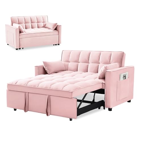 Beige Velvet 3 in 1 Sleeper Sofa Couch Bed with USB Port D762