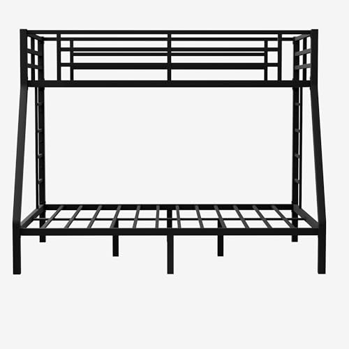 Black Full XL Over Queen Metal Bunk Bed Frame with 2 Ladder K27231