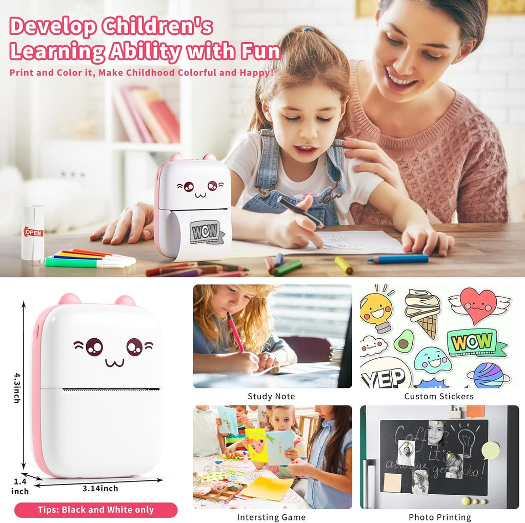Mini Portable Thermal Printer with 7 Rolls Paper D50301