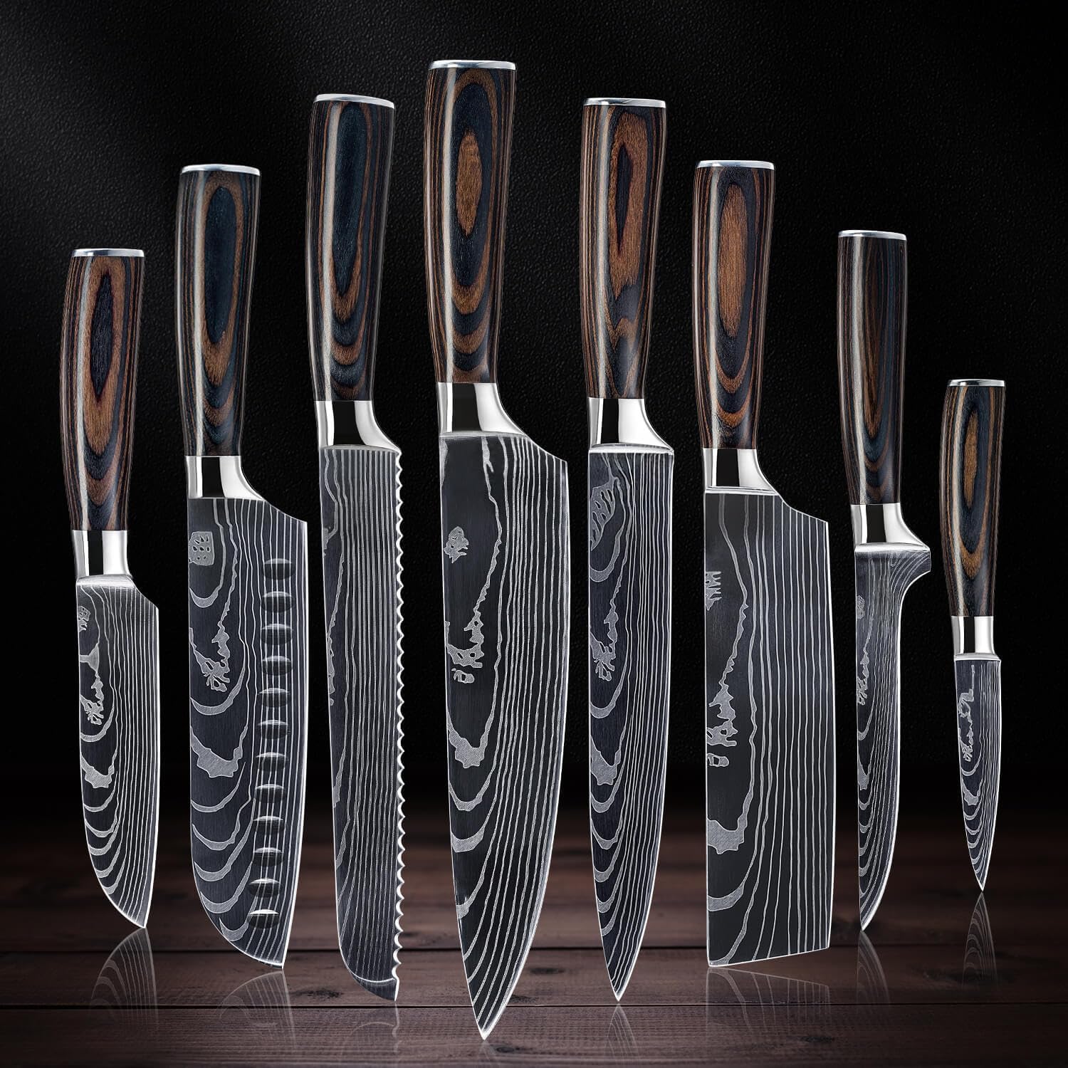8-piece Japanese Kitchen Knife Set with Damascus Pattern Q7059